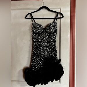 Windsor Black Beaded Ruffle Hem Mini Dress